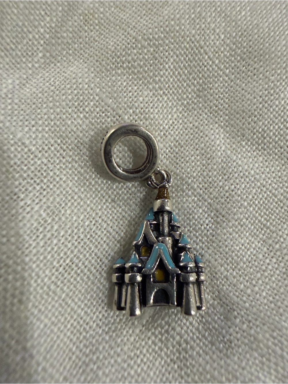 Silver Castle Charm Pendant in Light Blue and Gold